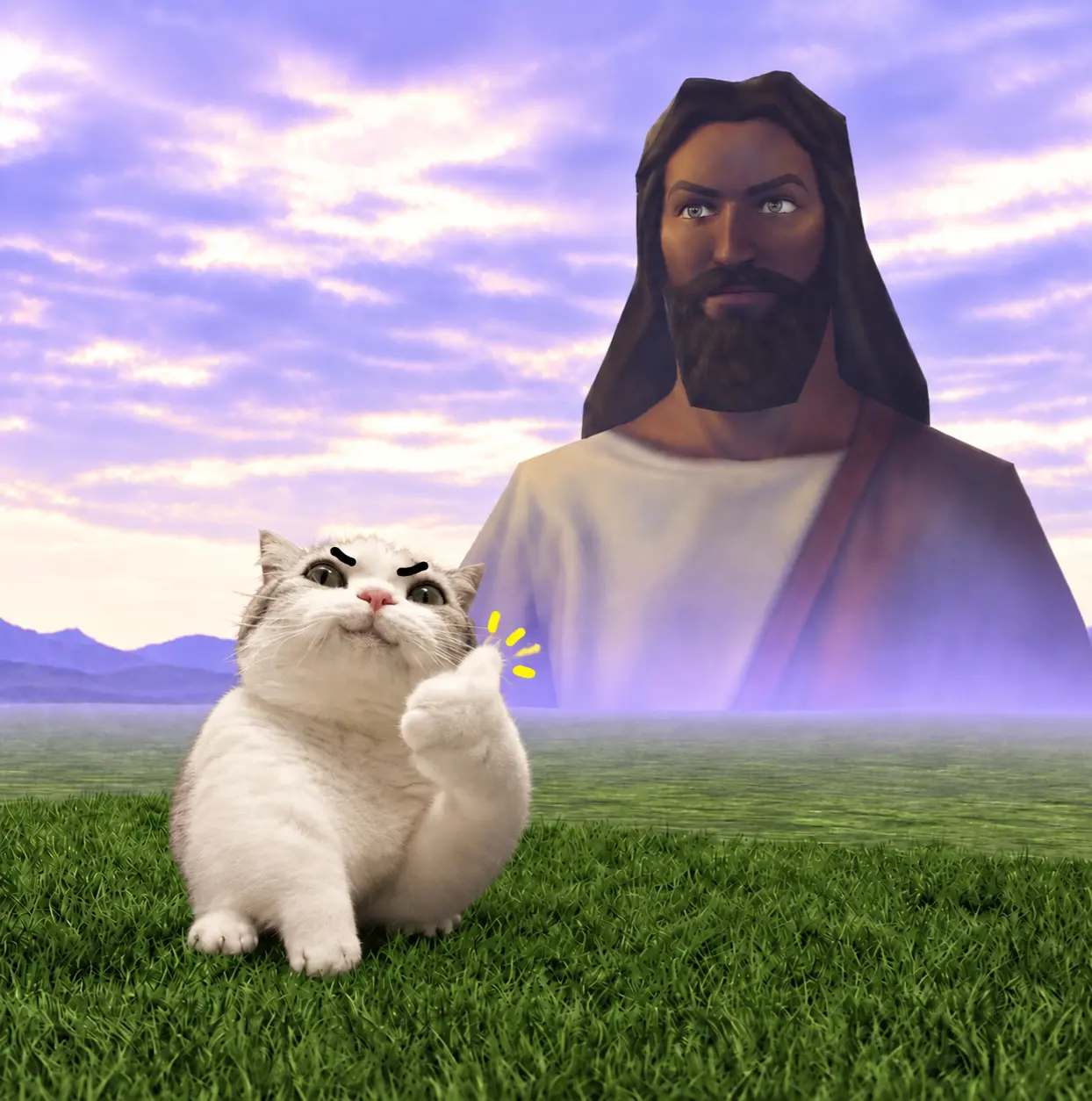 TITAN on grass with a divine figure