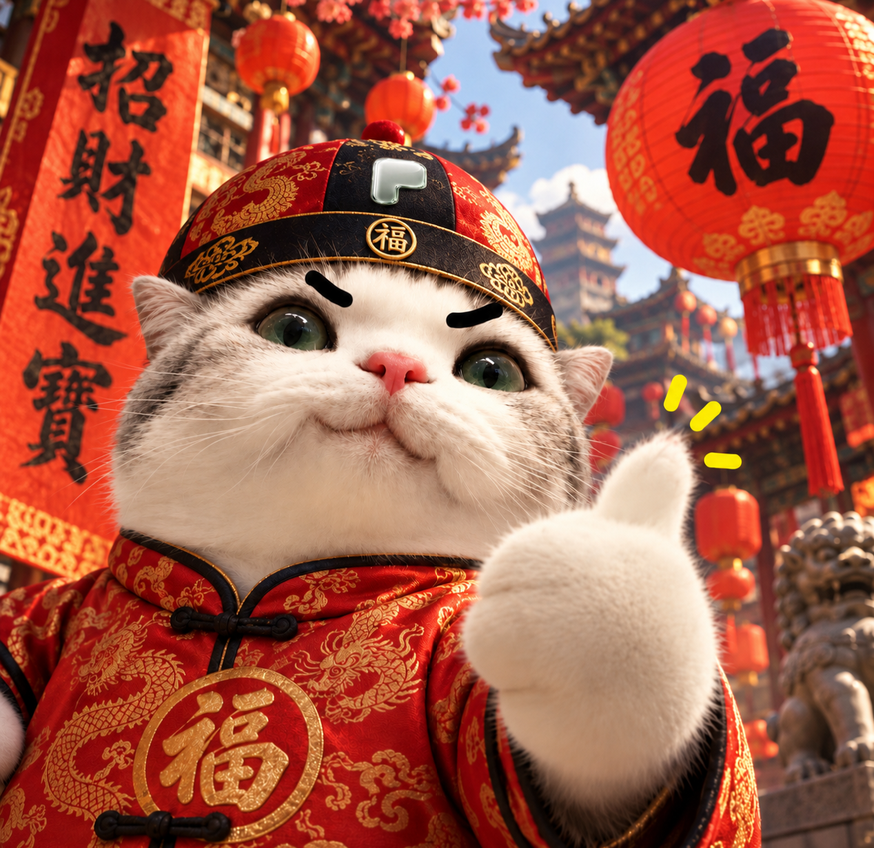 TITAN dressed in traditional red Chinese outfit