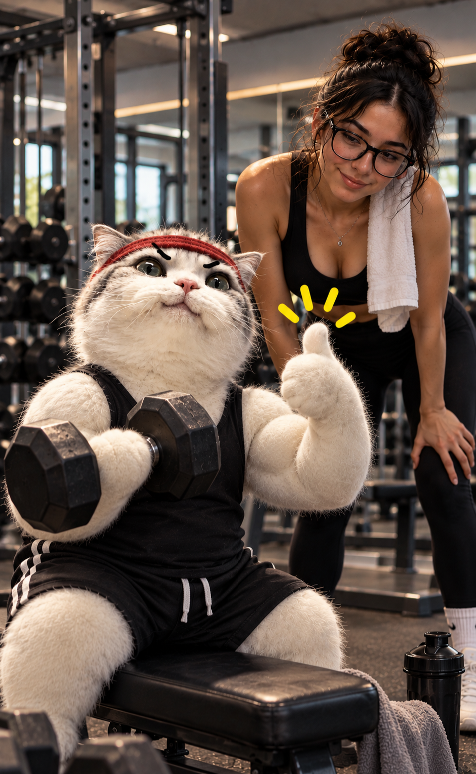 TITAN working out with dumbbells at the gym