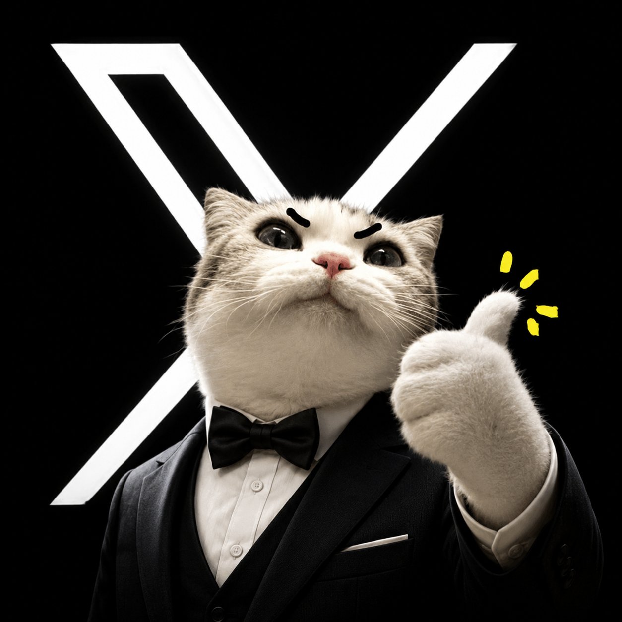 TITAN in a tuxedo in front of the X logo