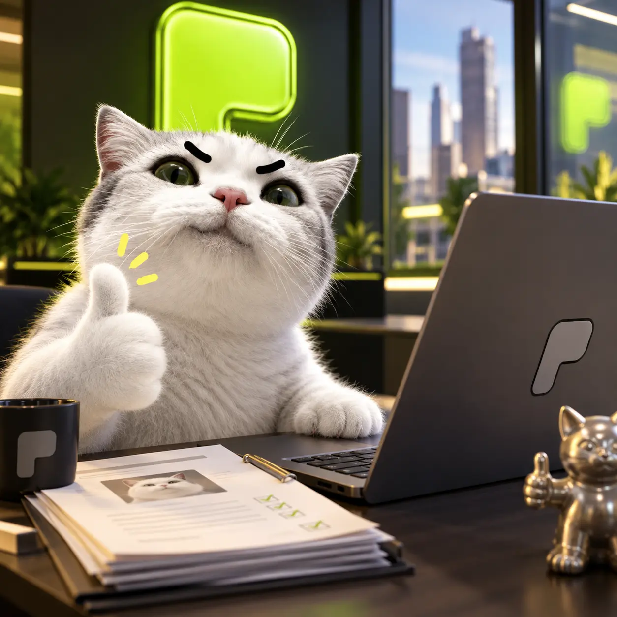 TITAN working at a PONS office desk