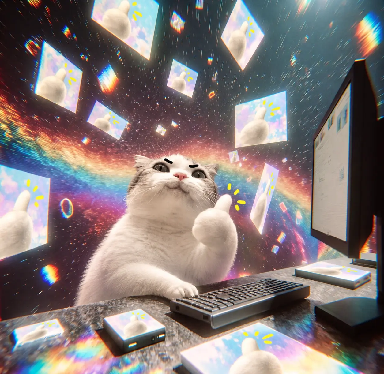TITAN at a desk in a cosmic dimension
