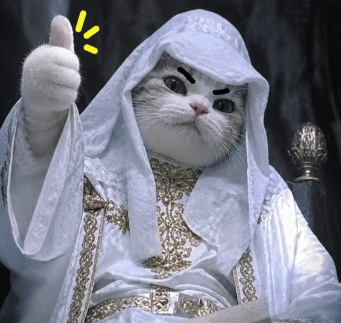 TITAN in white royal robes giving a thumbs up
