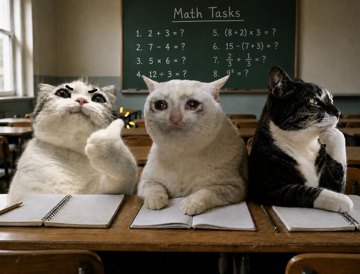 TITAN in a classroom with two cats