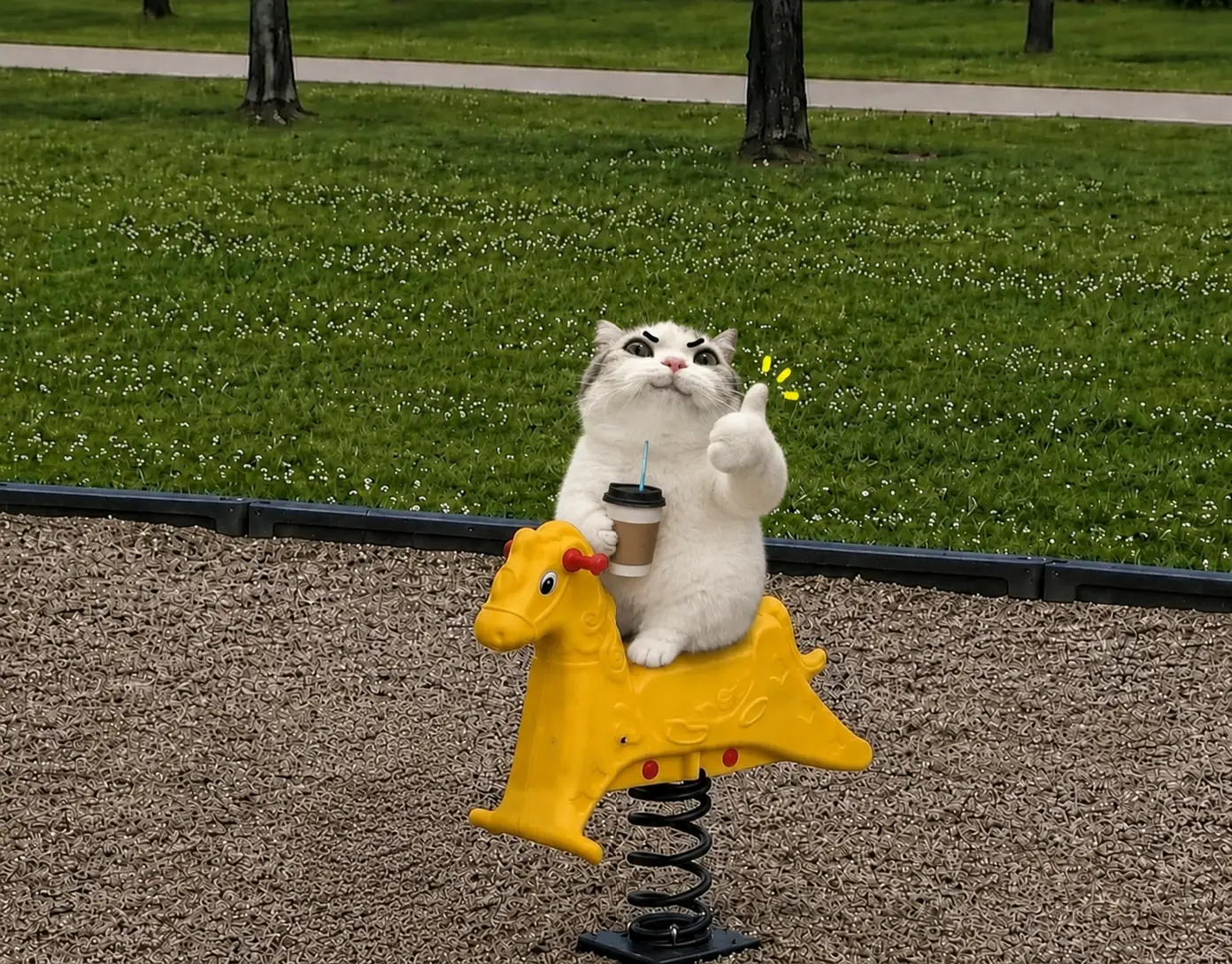 TITAN riding a playground spring horse