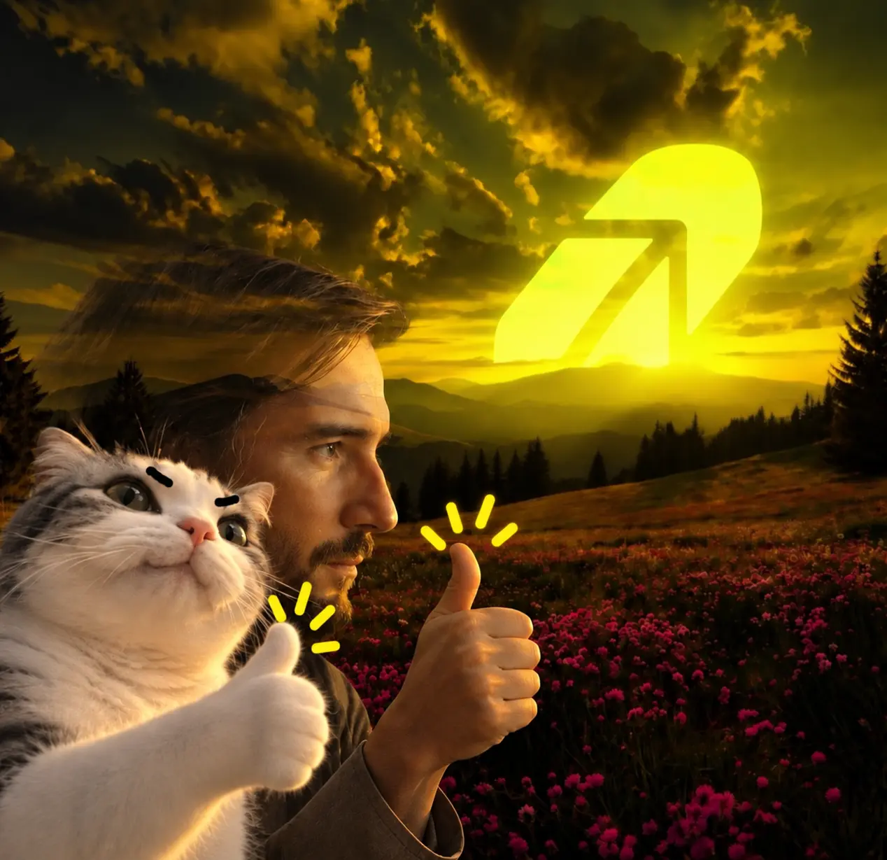 TITAN in a flower field with a human friend