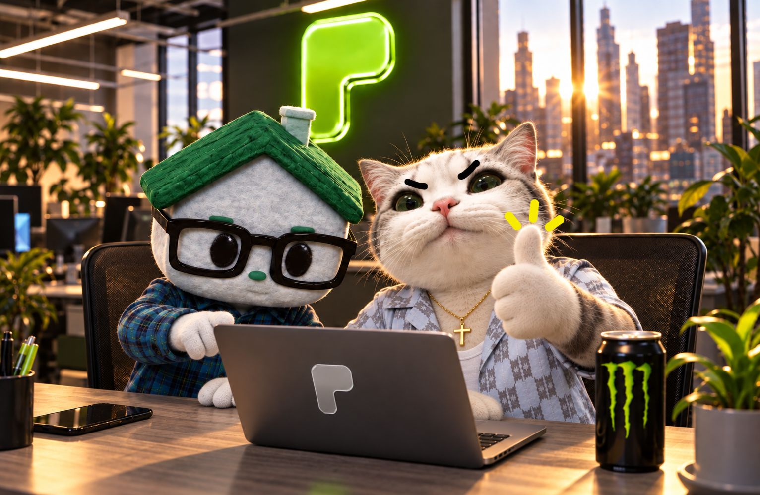 TITAN working at a desk with a PONS house friend
