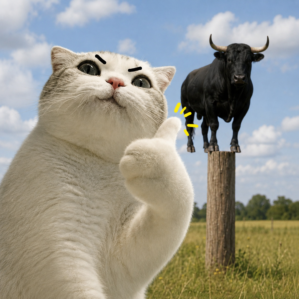 TITAN with a bull on a fence post