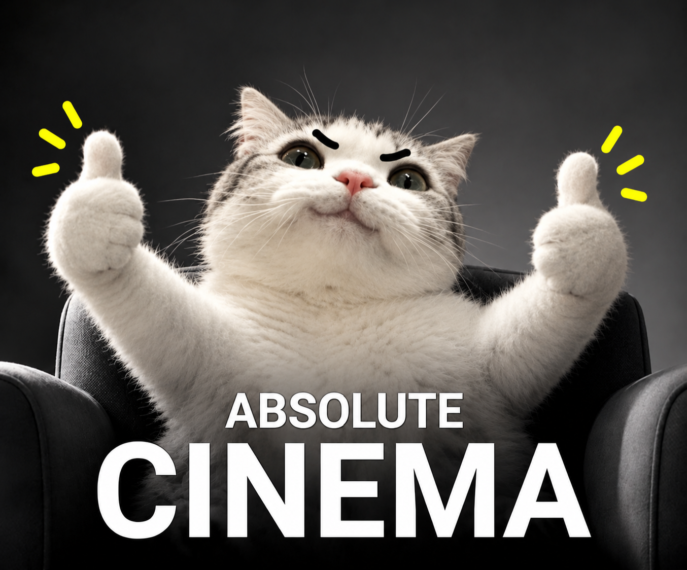 TITAN in a theater seat with two thumbs up