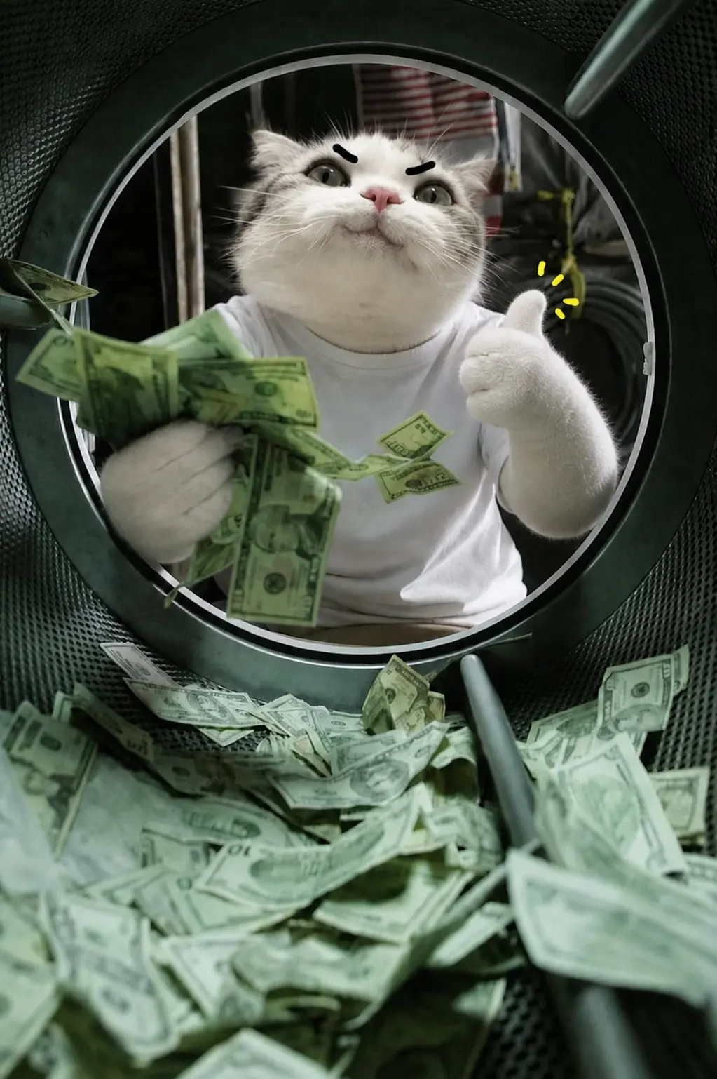 TITAN in a washing machine full of cash