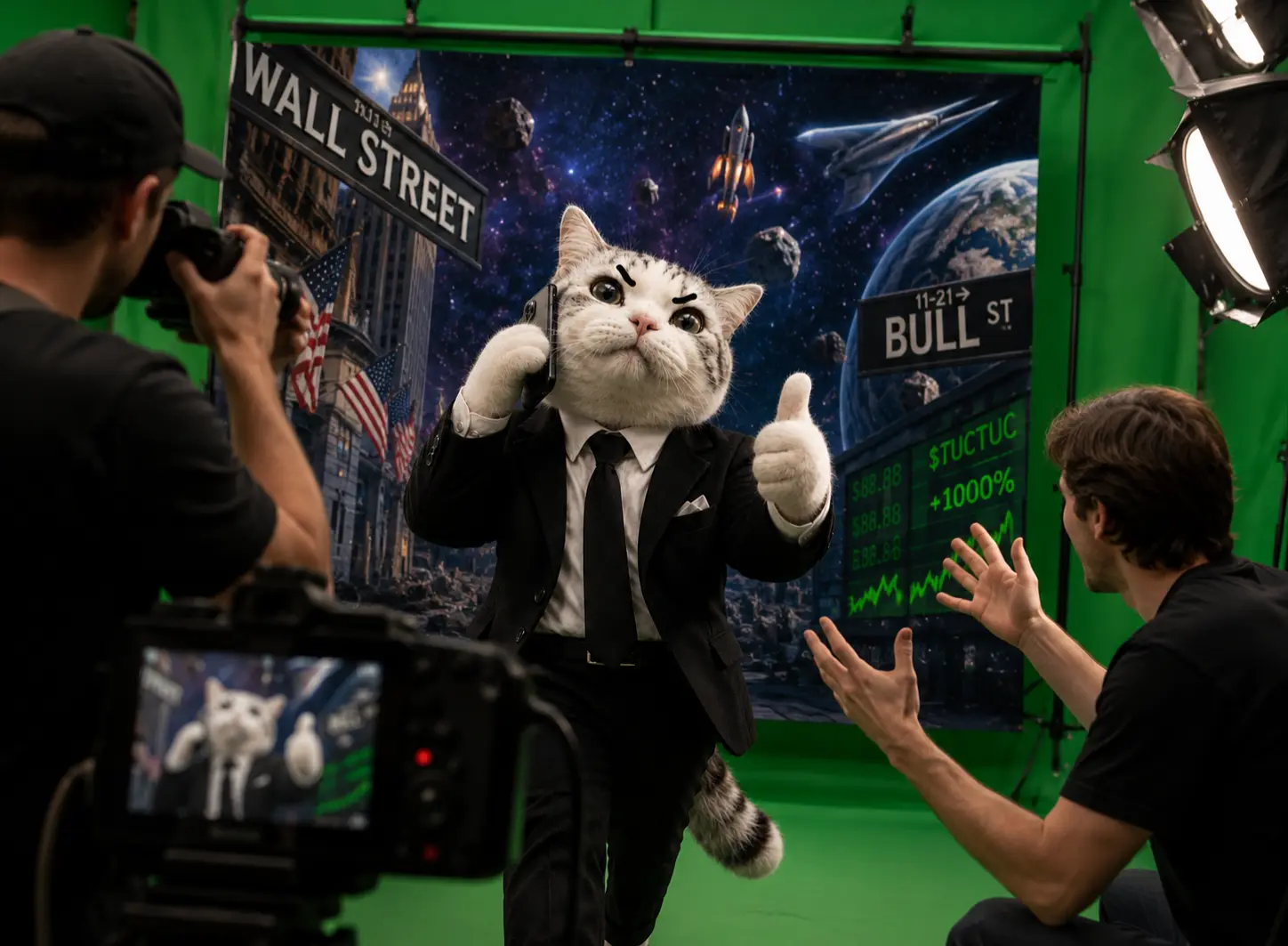 TITAN filming in front of a green screen