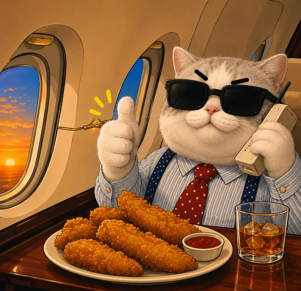 TITAN eating tendies in a private jet