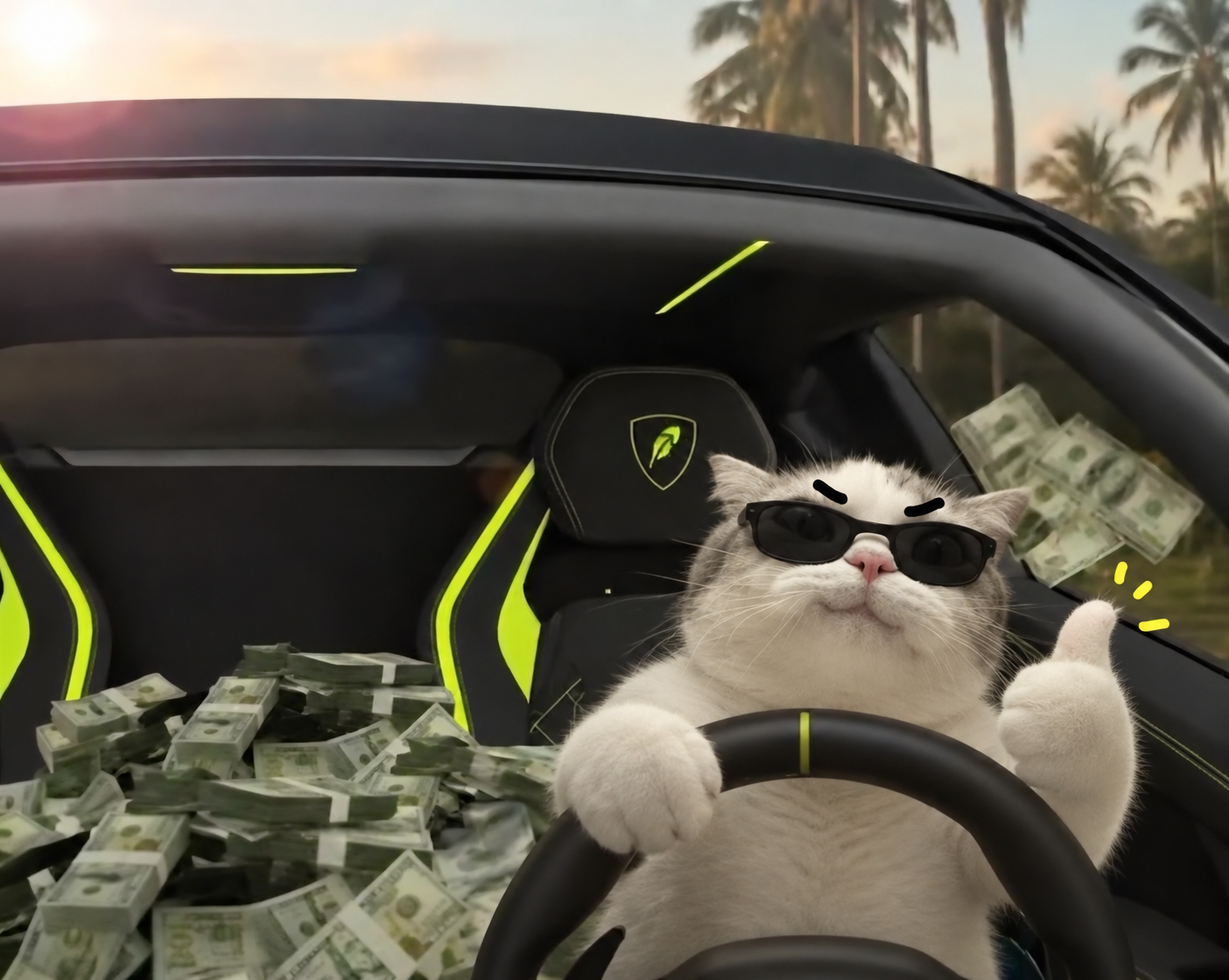 TITAN driving a Lamborghini full of cash