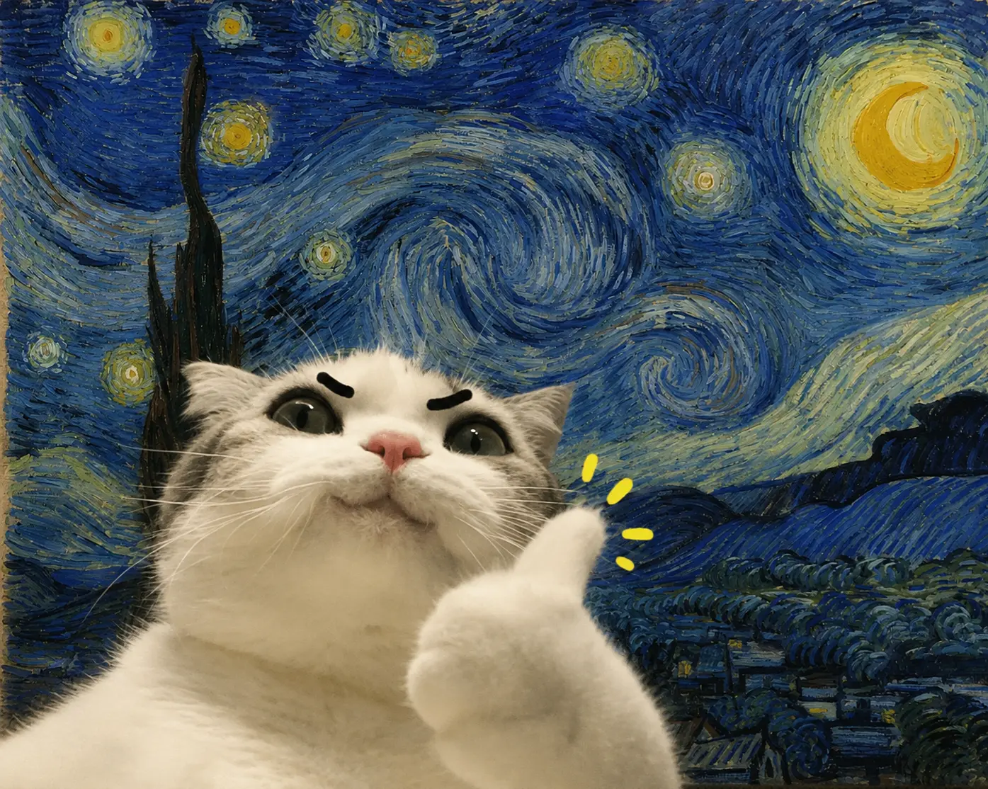 TITAN in front of a Starry Night painting