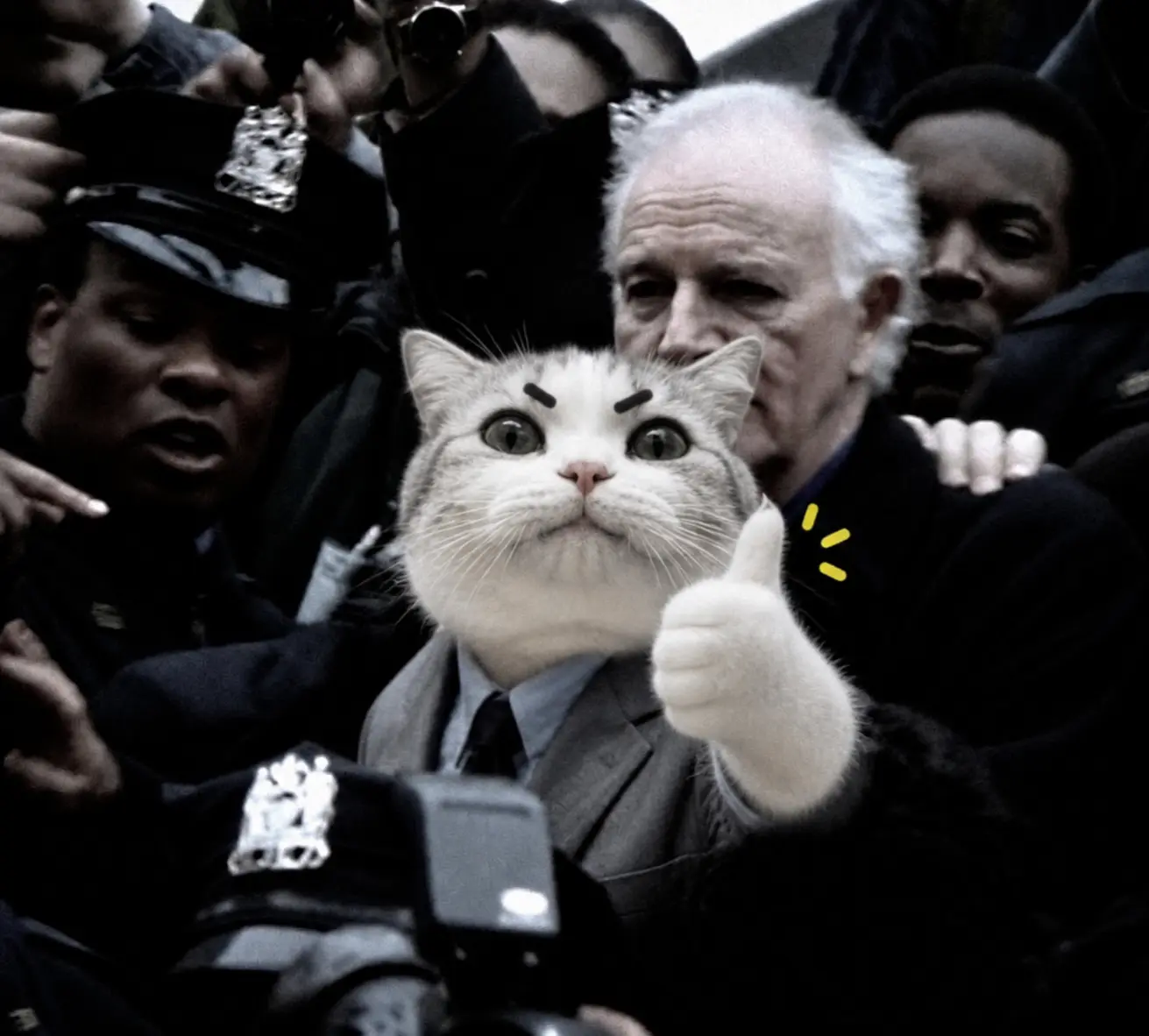 TITAN in a suit surrounded by police
