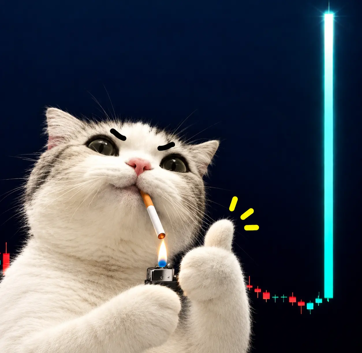TITAN lighting a cigarette next to a green candle