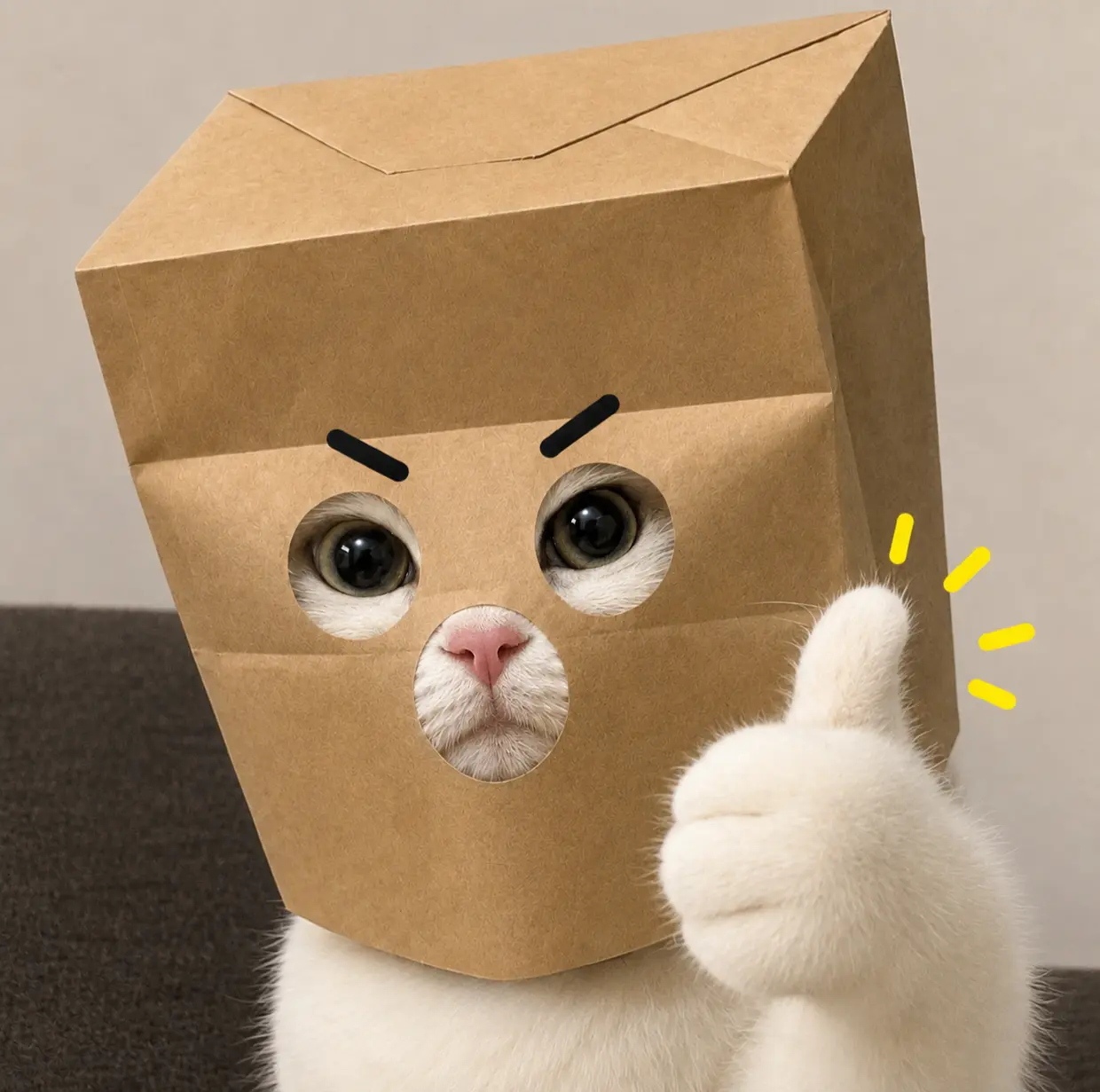 TITAN wearing a paper bag mask