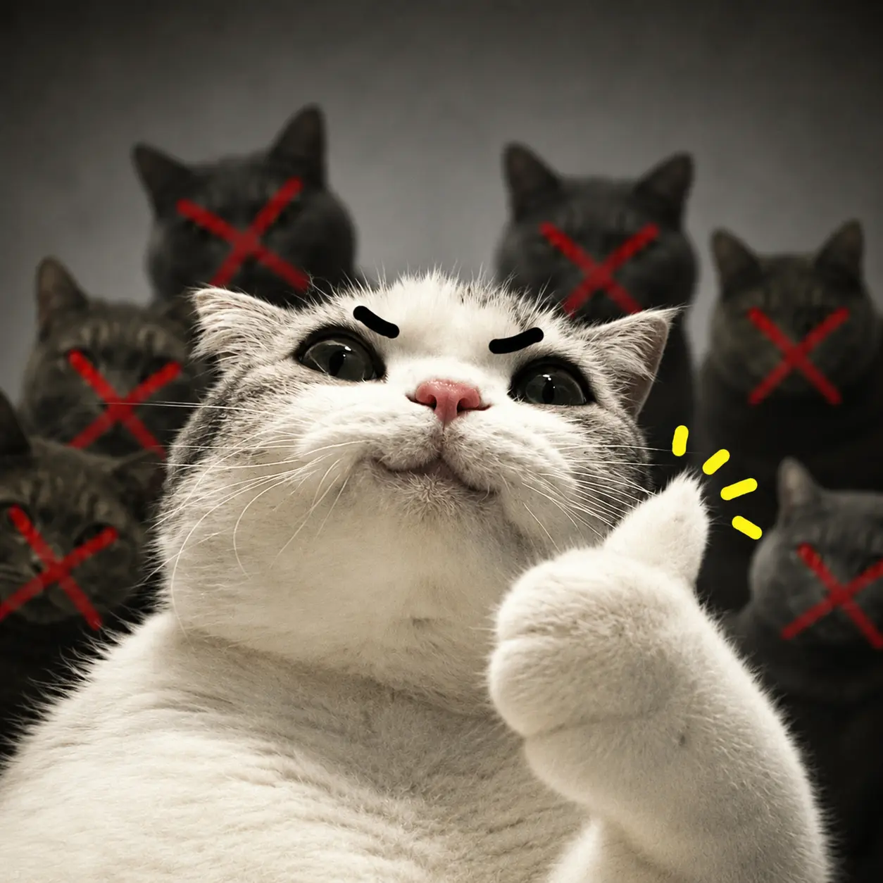 TITAN in front of crossed-out cats