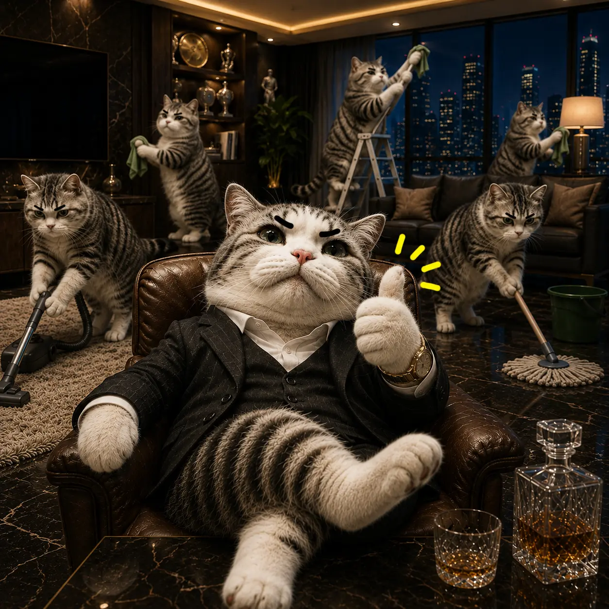 TITAN in a penthouse with staff cats