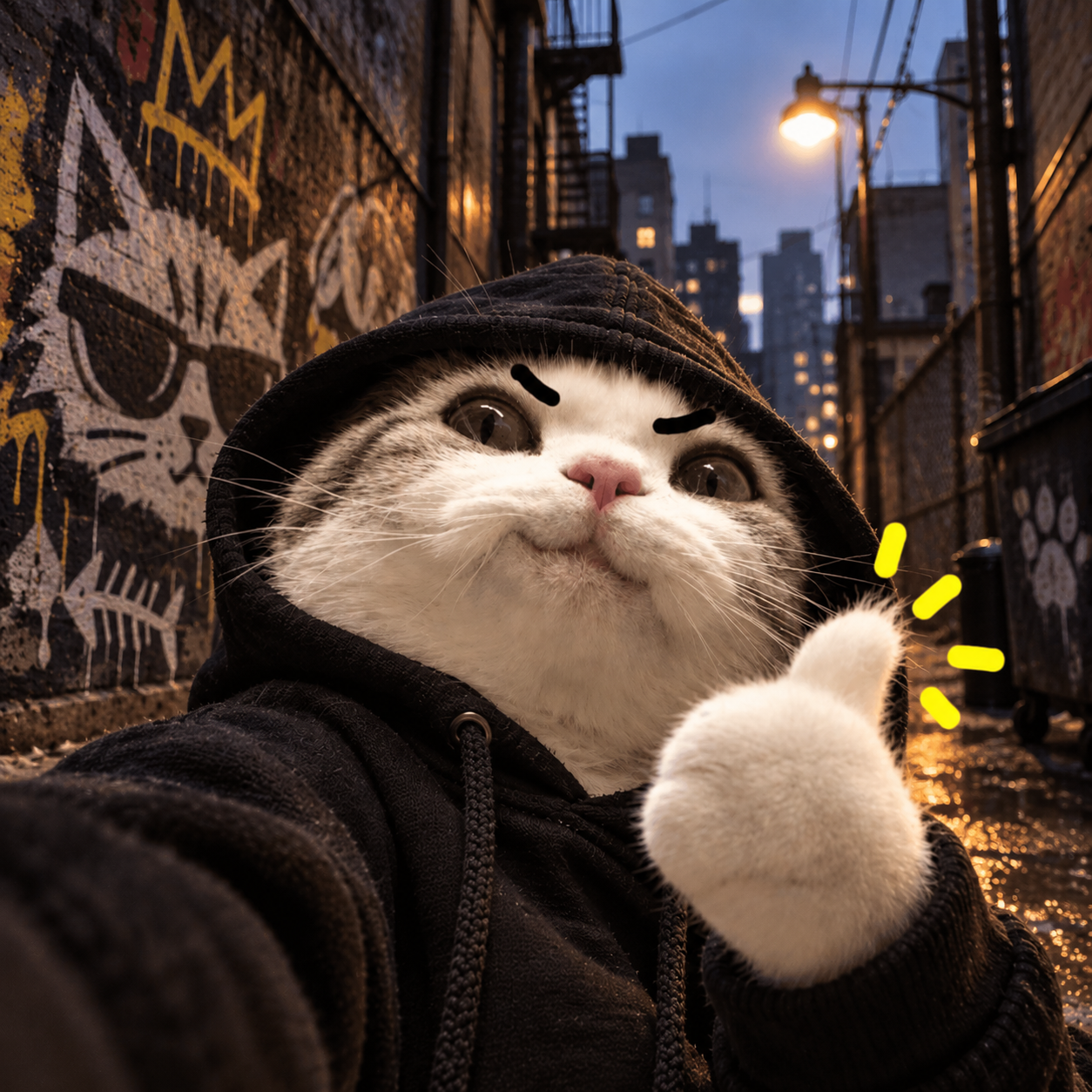 TITAN in a black hoodie in an alley