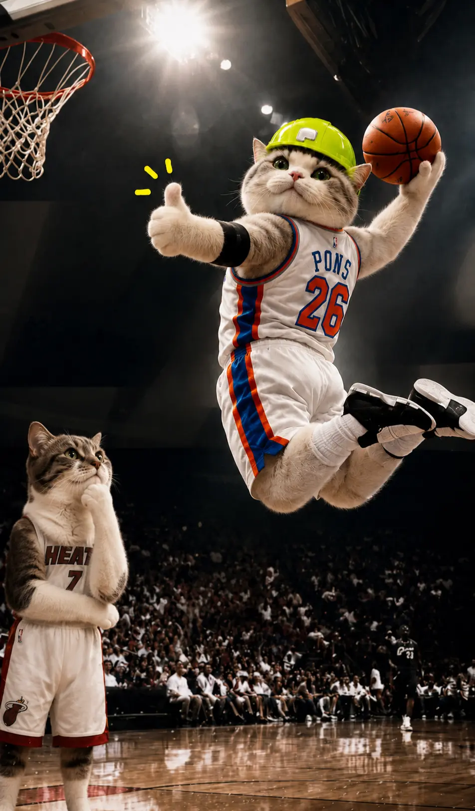 TITAN dunking on a basketball court