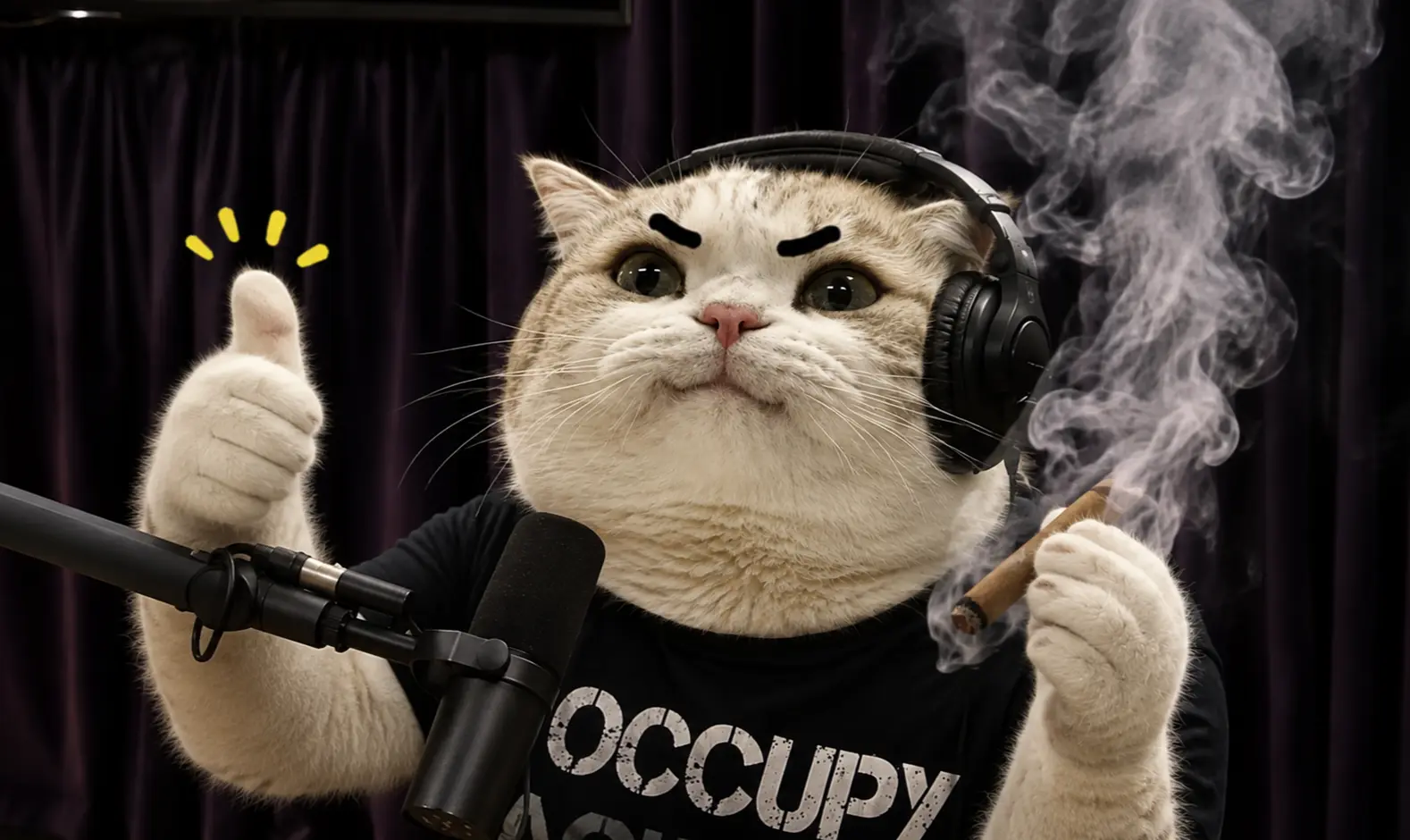 TITAN smoking a cigar on a podcast